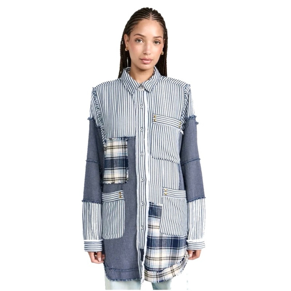 Free People We The Free Railroad Dreams patchwork button-down with raw edges